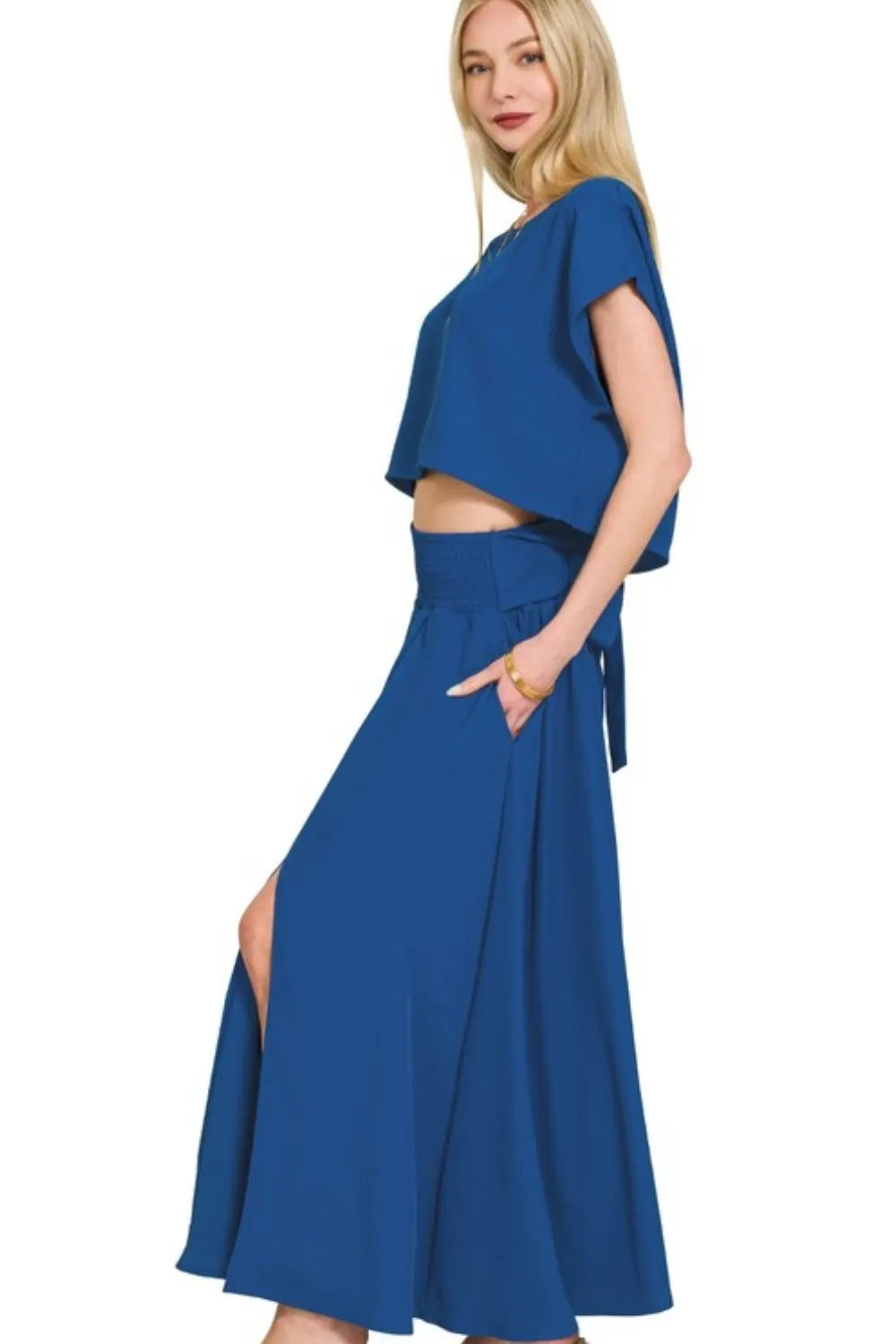 Zenana Heavy Woven Span Crop Tee & Skirt Set - Fashorio