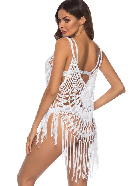 Crochet Fringe Beach Cover Up - Fashorio
