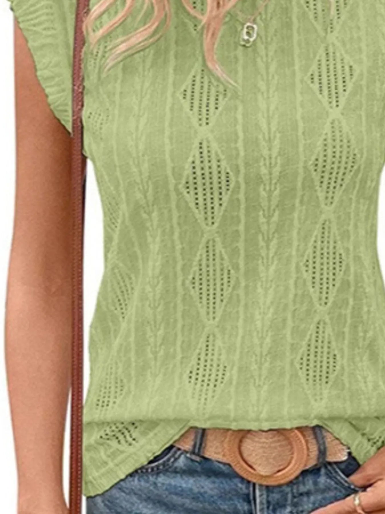Openwork Round Neck Top - Fashorio