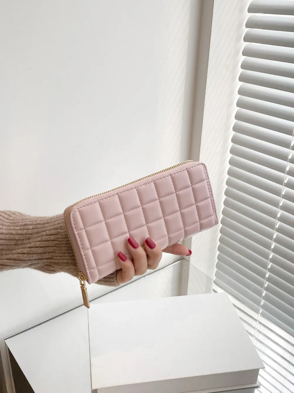 PU Leather Solid Color Wallet Blush Pink One Size - Fashorio