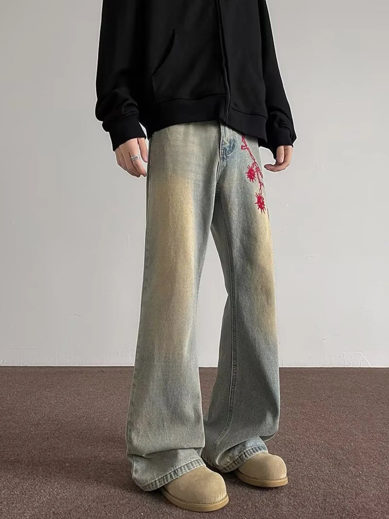Men's Full Size Embroidered Wide Leg Jeans Plus Size - Fashorio