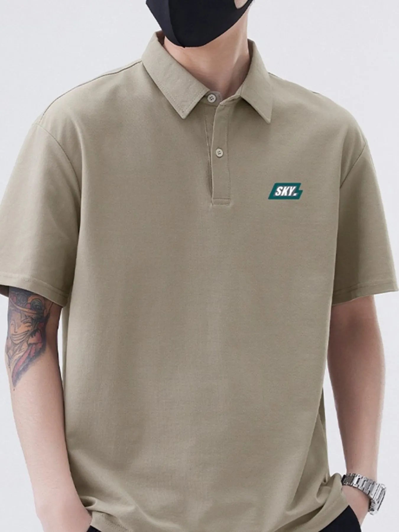 Men's Plus Size Button Detail Short Sleeve Polo Khaki Color - Fashorio