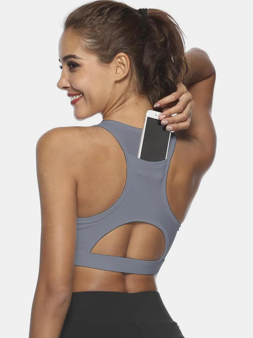 Cutout Scoop Neck Active Tank Gray - Fashorio