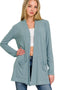 Zenana Slouchy Lightweight Open Front Pocket Cardigan BLUE GREY - Fashorio