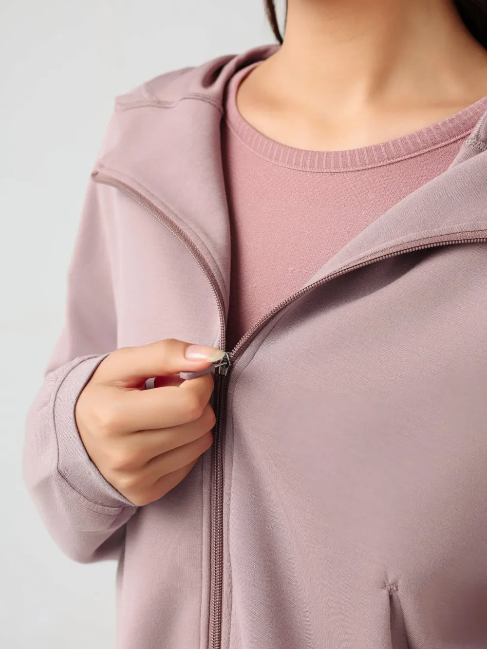 Millennia Zip Up Dropped Shouder Active Hooded - Fashorio