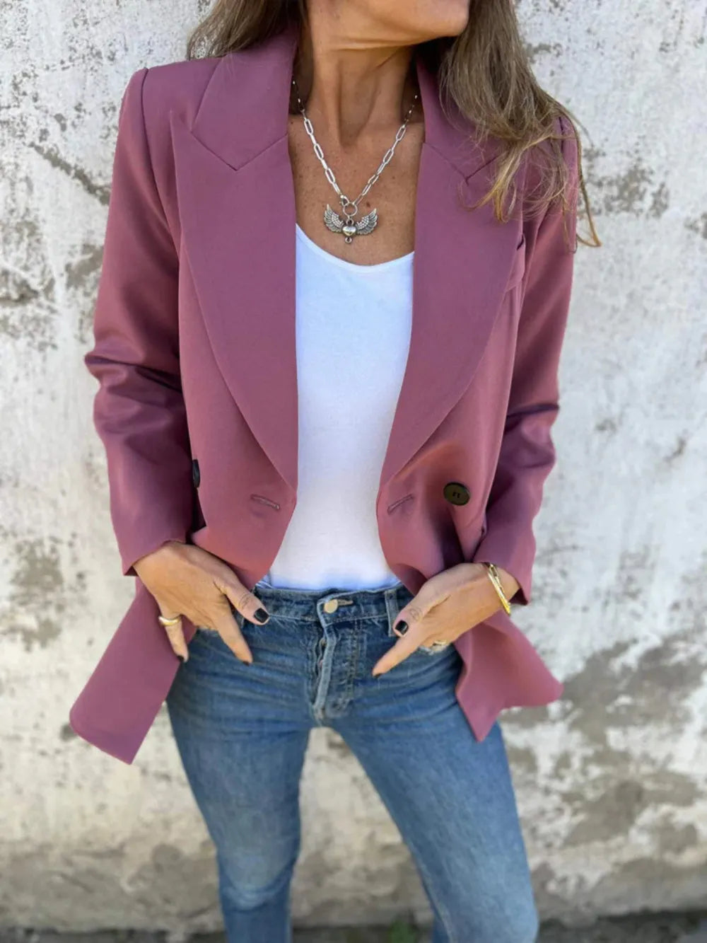 Full Size Collared Neck Long Sleeve Blazer - Fashorio