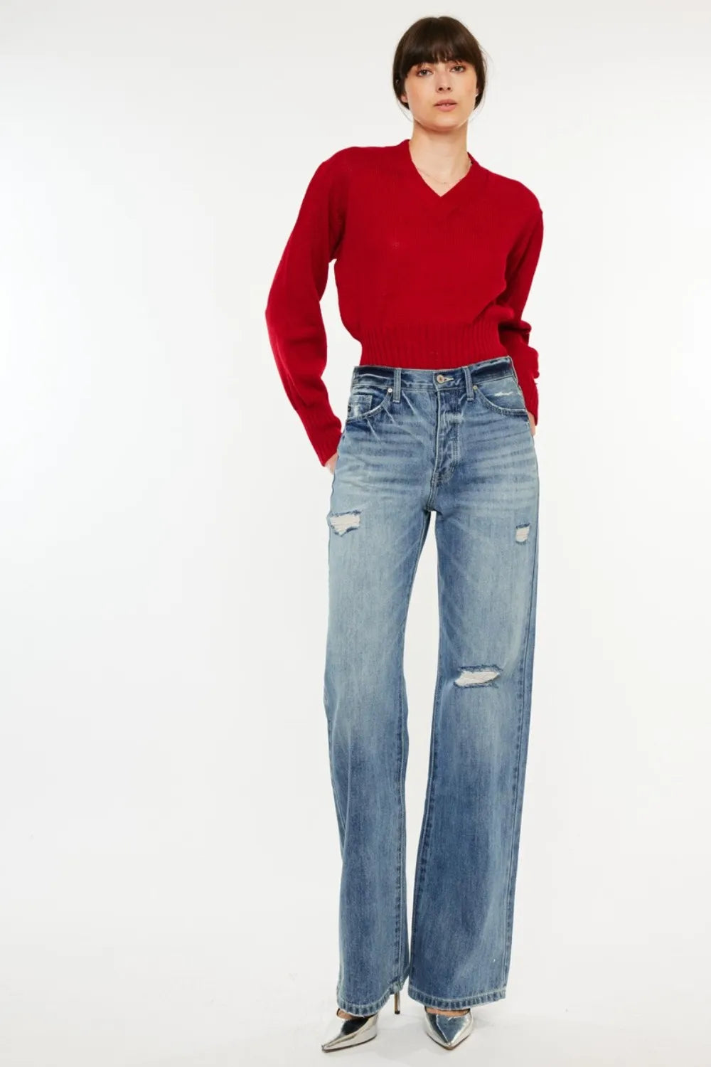 Kancan Distressed High Waist Bootcut Jeans - Fashorio