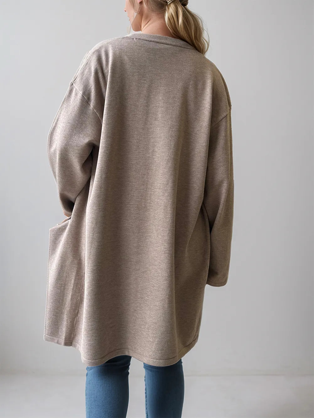 Open Front Long Sleeve Cardigan with Pockets - Fashorio