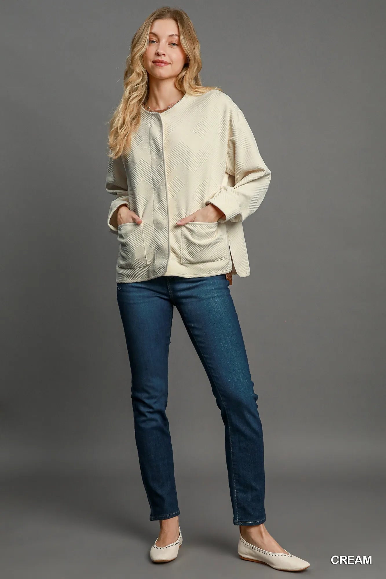 Umgee Textured Jacquard Jacket – Buttoned Pocketed Style - Fashorio