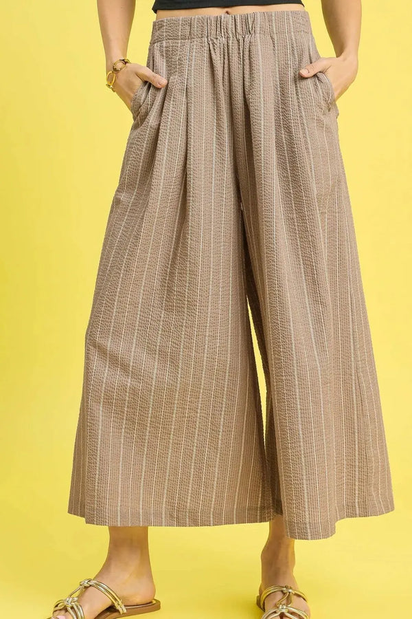 Umgee Pinstripe Crop Palazzo Pants Camel - Fashorio