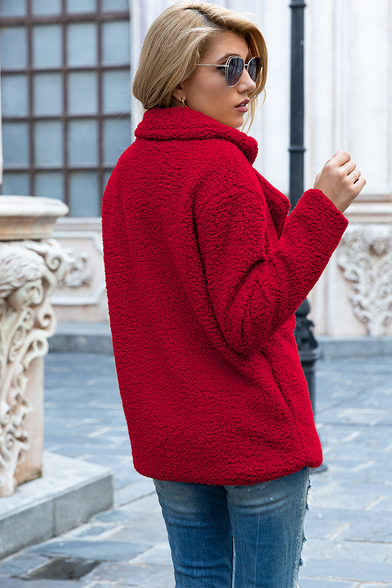 Ivy Lane Full Size Lapel Collar Sherpa Coat - Fashorio