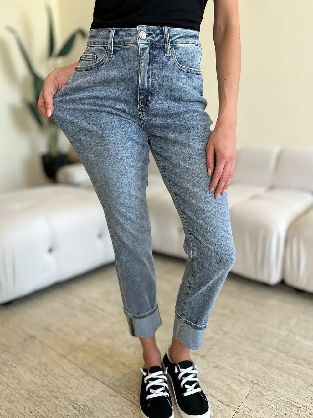 Judy Blue Full Size High Waist Cuff Hem Jeans - Fashorio