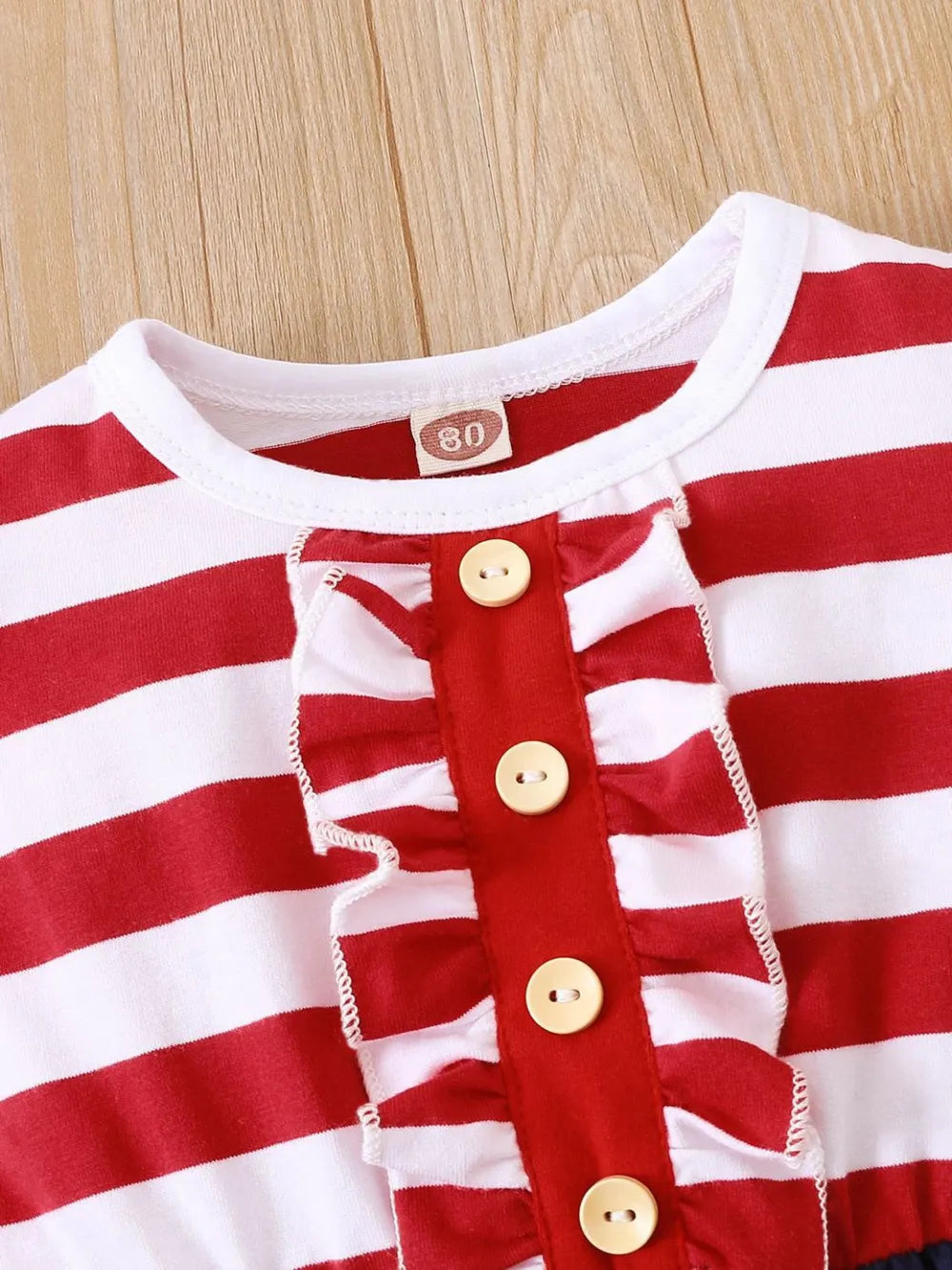 Striped & Stars Ruffled Round Neck Cap Sleeve Dress - Fashorio