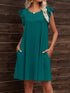 Round Neck Flutter Sleeve Dress with Pockets Teal - Fashorio