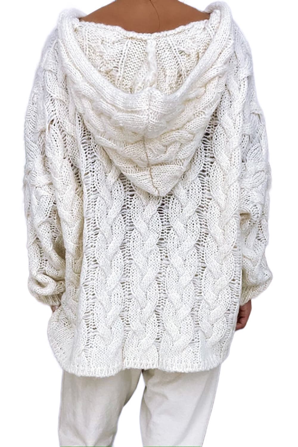 Cable-Knit Hooded Sweater - Fashorio