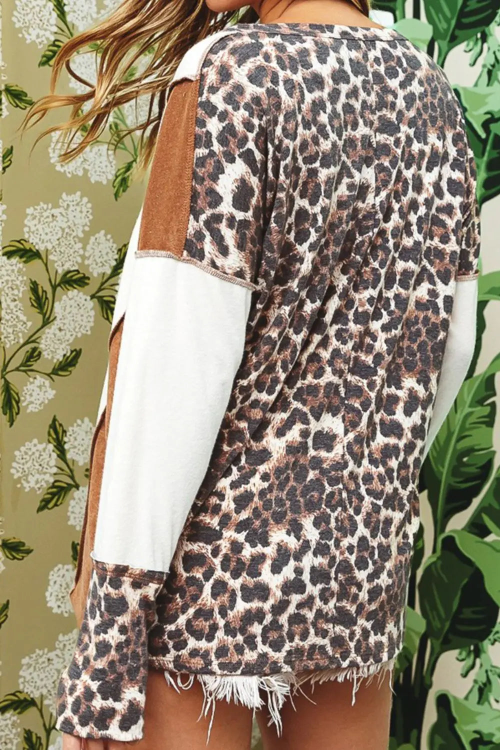 Leopard V-Neck Dropped Shoulder Blouse - Fashorio