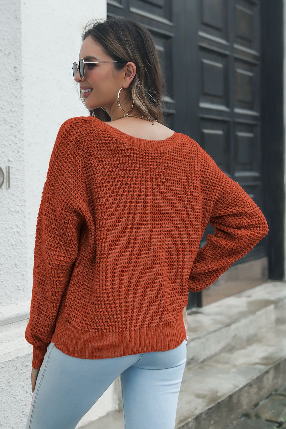 Crisscross Surplice Neck Long Sleeve Sweater - Fashorio