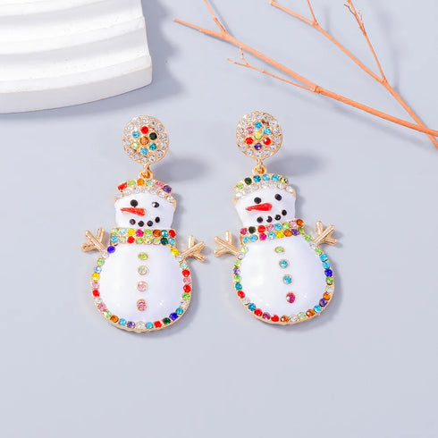 Alloy Rhinestone Snowman Earrings - Fashorio