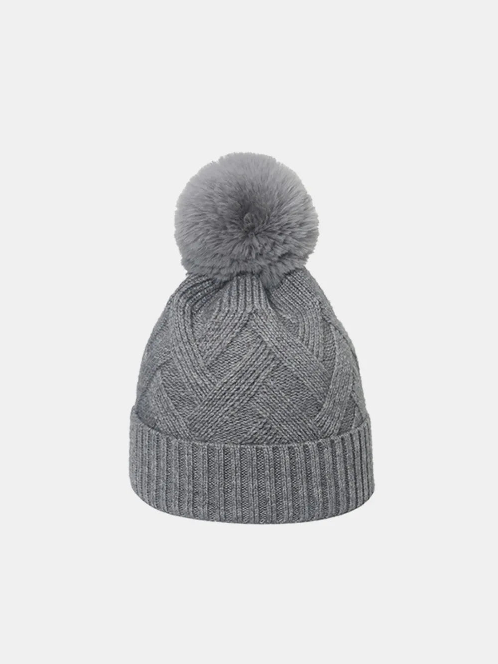 Roll Rim Hat with Pompom Gray One Size - Fashorio