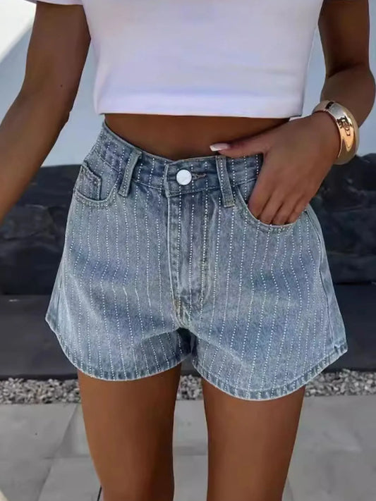 High Waist Wash Denim Shorts Denim Blue - Fashorio