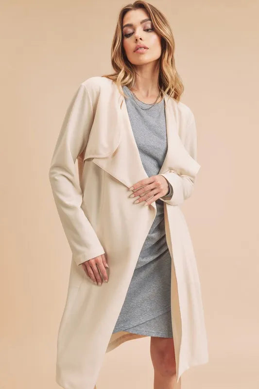 Aemi + Co Open Front Long Sleeve Longline Coat - Fashorio
