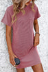 Mandy Ribbed Striped Short Sleeve Mini Tee Dress Deep Rose - Fashorio