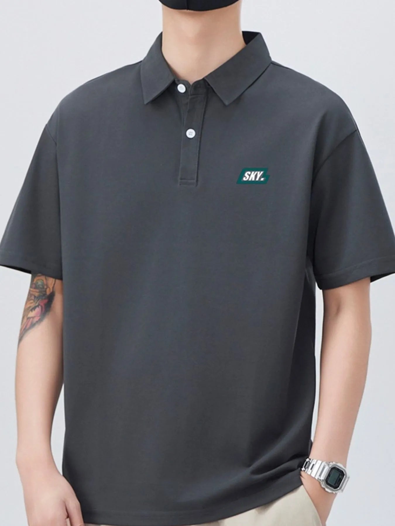 Men's Plus Size Button Detail Short Sleeve Polo Dark Gray - Fashorio