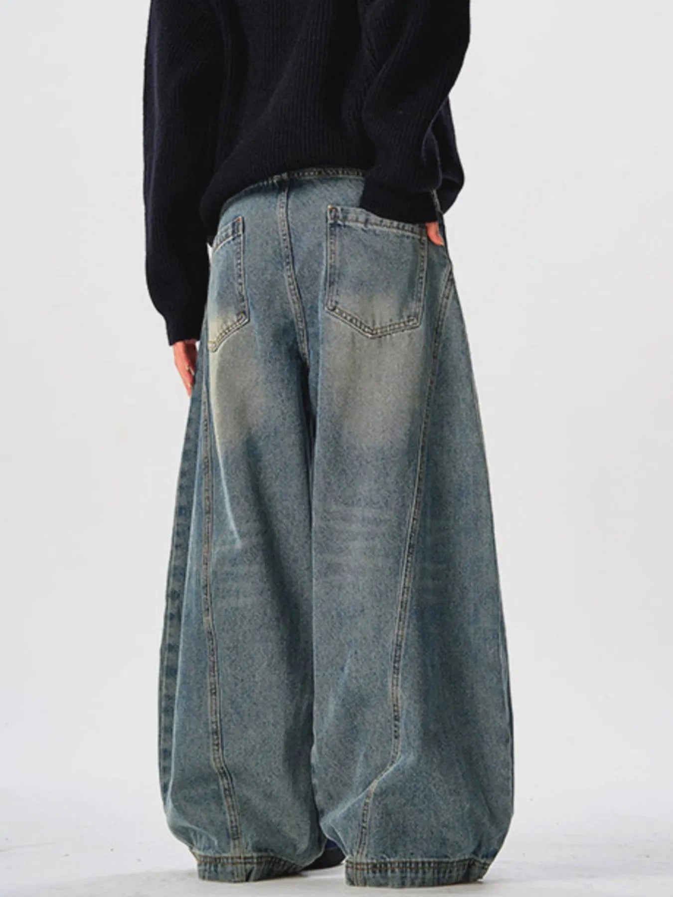 Men's Vintage Washed Wide Leg Curved Jeans - Fashorio