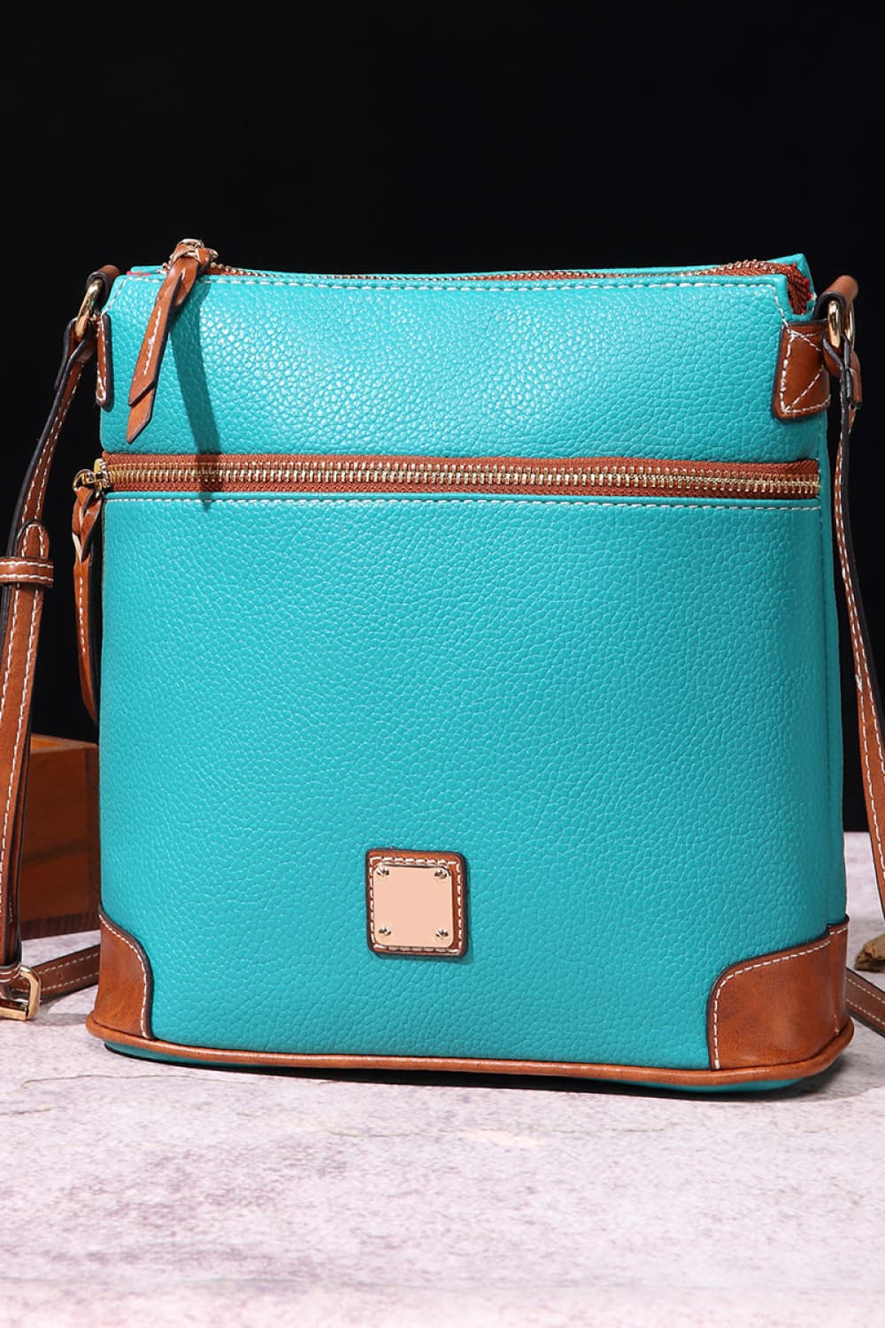 PU Leather Crossbody Bag Turquoise One Size - Fashorio