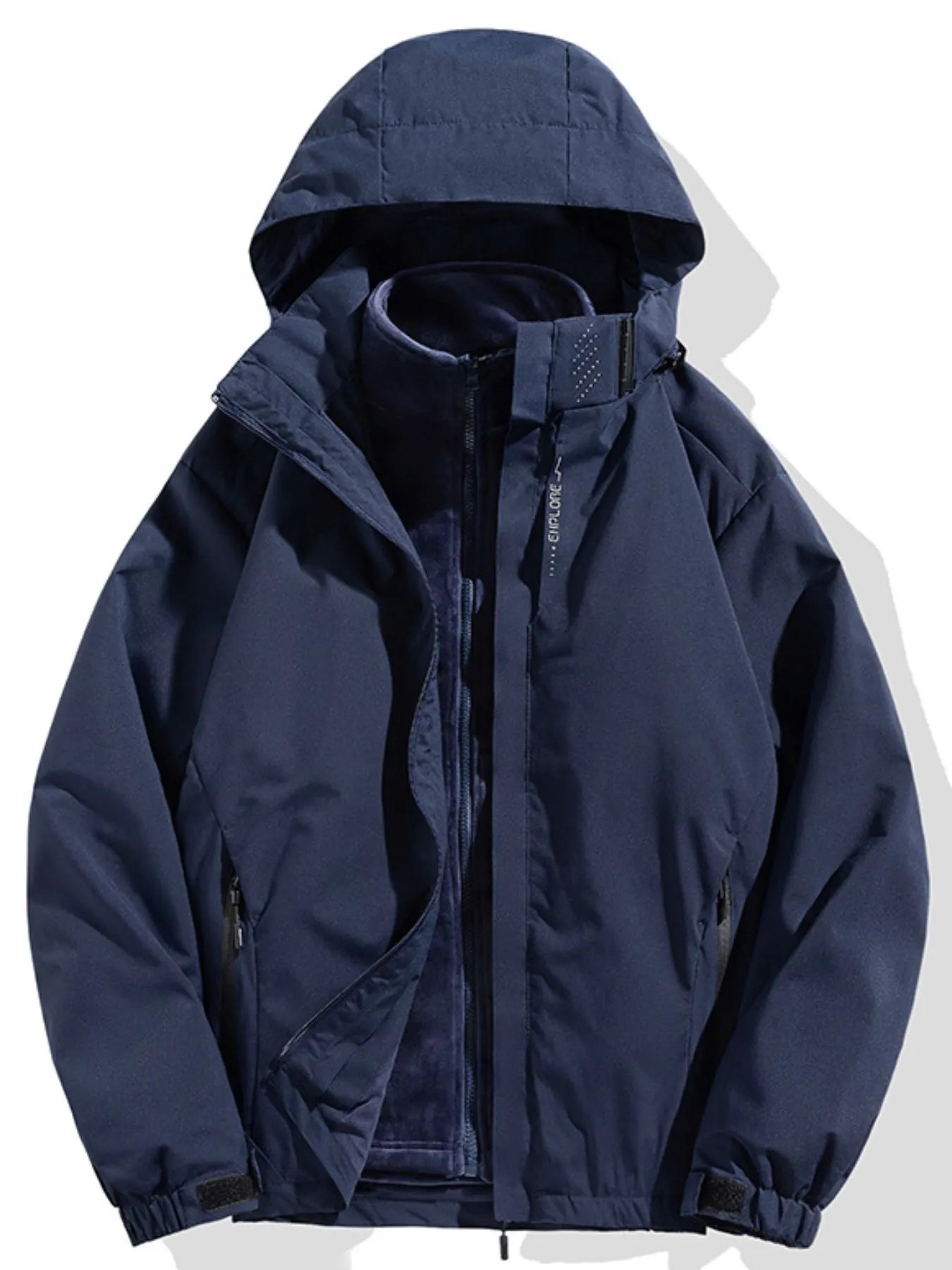 Men's Plus Size Zip Up Long Sleeve Hooded Jacket Dark Blue - Fashorio