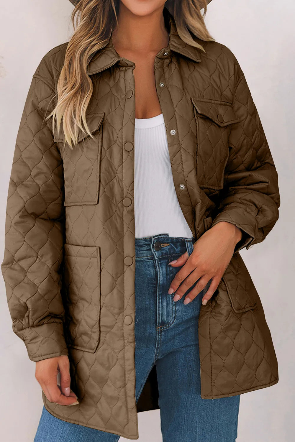 Snap Down Collared Winter Coat Camel - Fashorio