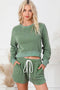 Round Neck Long Sleeve Top and Drawstring Shorts Lounge Set Gum Leaf - Fashorio