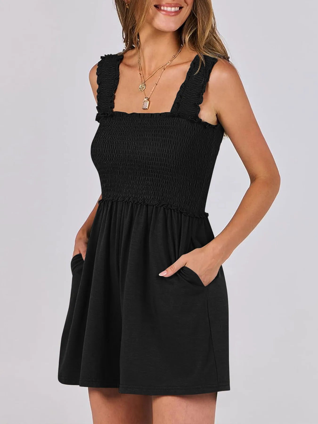 Smocked Square Neck Summer Romper - Fashorio