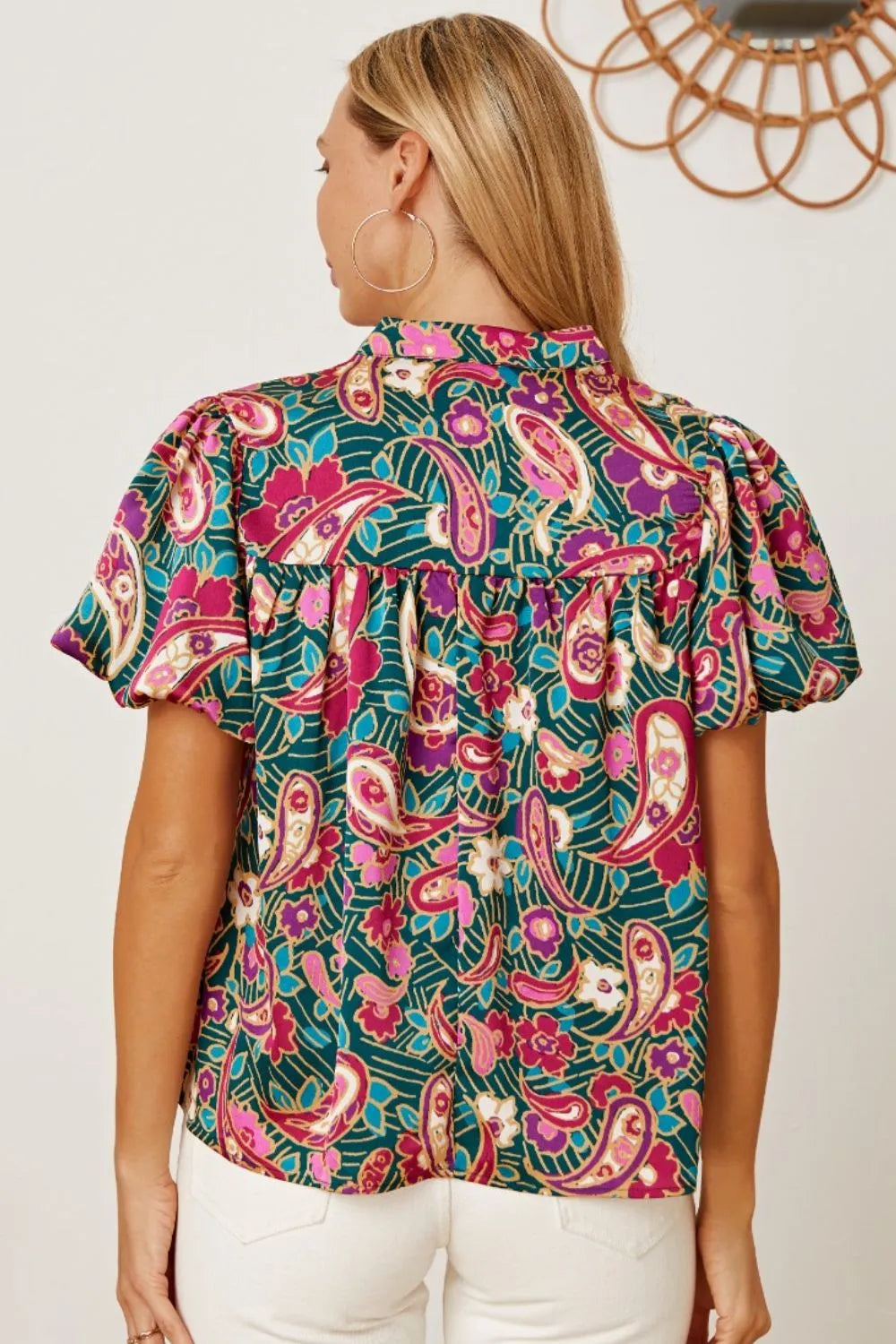 Floral Collared Neck Short Sleeve Blouse - Fashorio