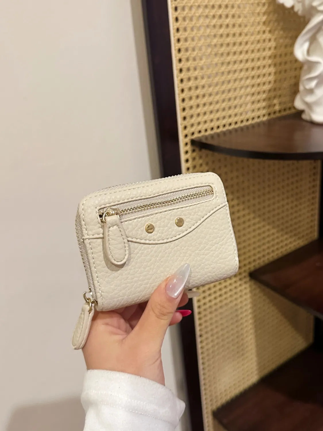 PU Leather Solid Color Card Case Ivory One Size - Fashorio