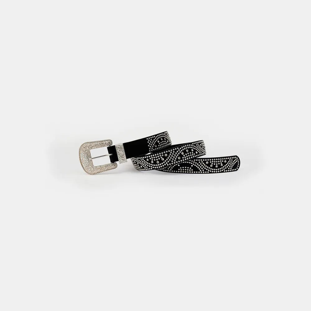 Studded Rhinestone PU Leather Belt - Fashorio