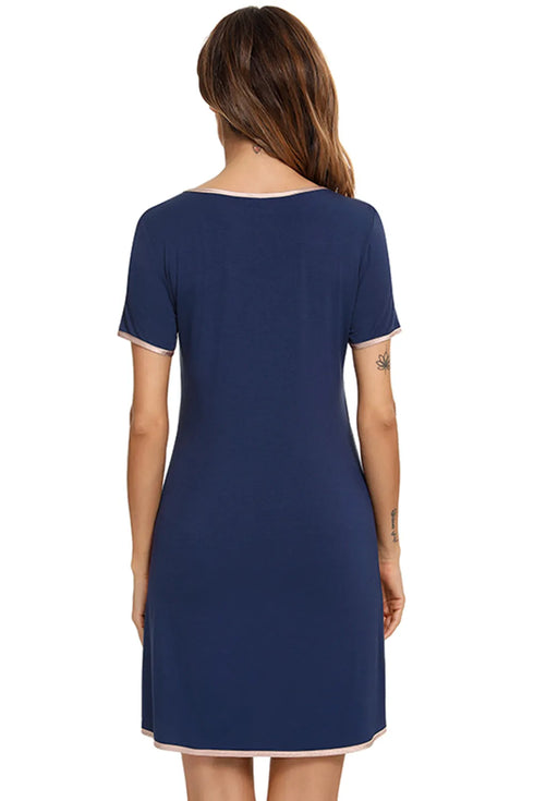 Contrast Trim Pocketed Round Neck Lounge Dress - Fashorio