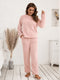 Ivy Lane Teddy Long Sleeve Top and Pants Lounge Set Watermelon pink - Fashorio