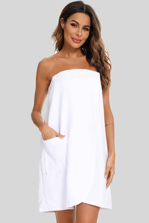Strapless Robe with pocket White - Fashorio