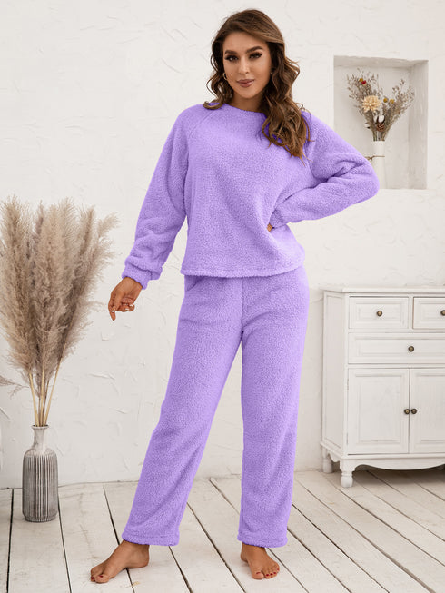 Ivy Lane Teddy Long Sleeve Top and Pants Lounge Set - Fashorio