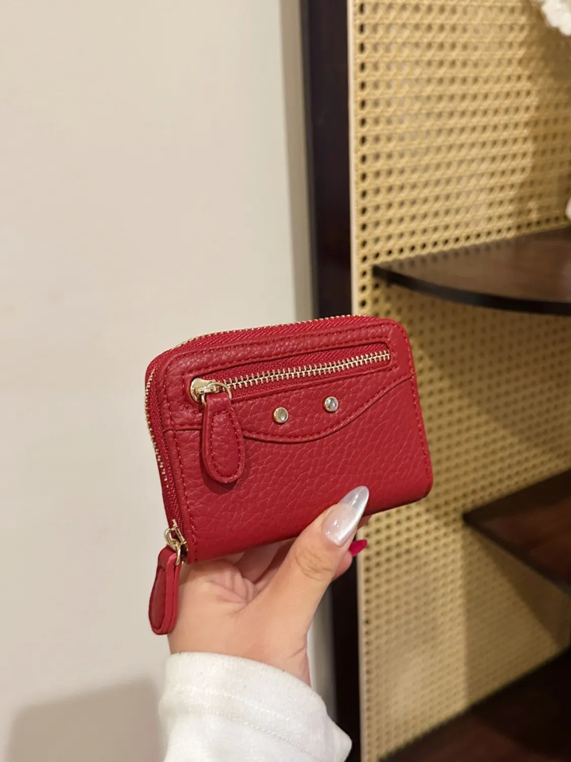PU Leather Solid Color Card Case Deep Red One Size - Fashorio