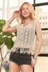 ADORA Fringe Hem Crochet Vest Cardigan - Fashorio