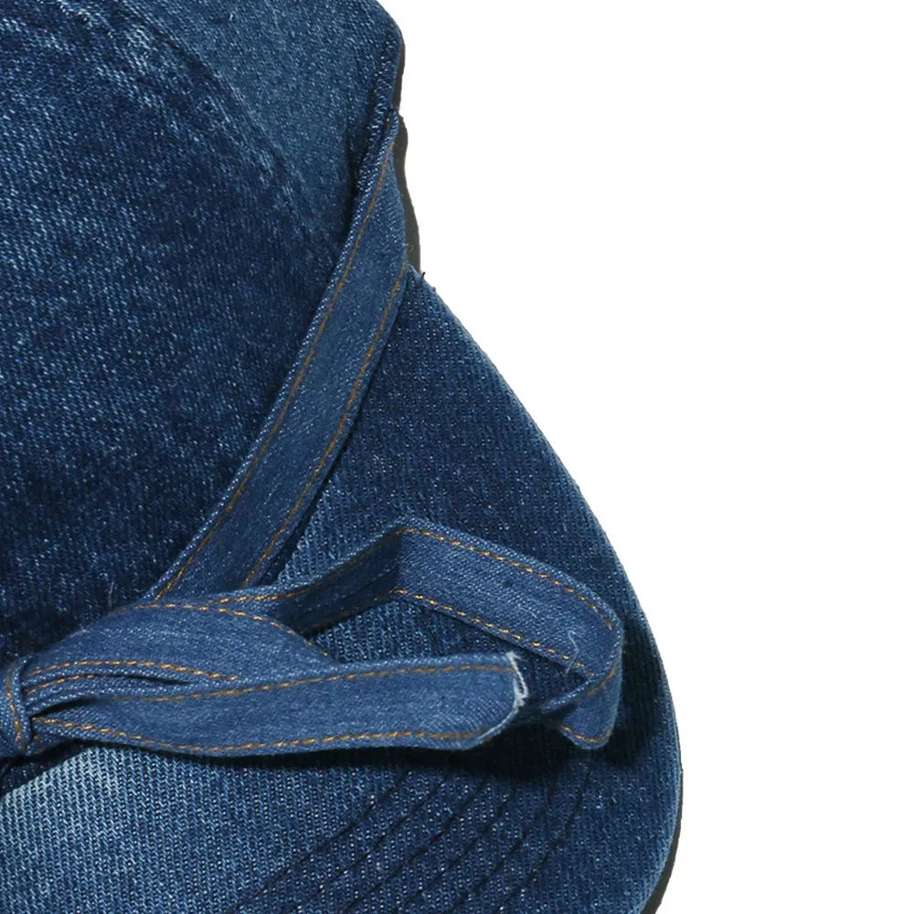 Washed Bow Denim Baseball Cap - Fashorio