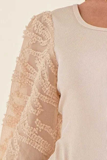 And The Why Textured Puff Sleeve Bodysuit - Fashorio