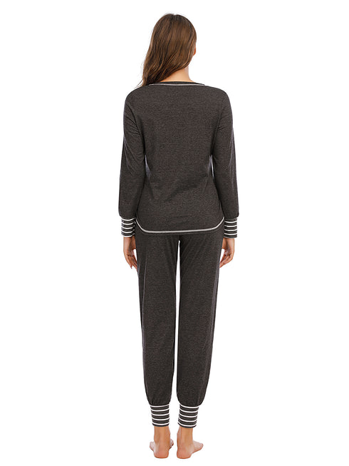 Round Neck Top and Pants Lounge Set - Fashorio