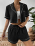 Ivy Lane Contrast Lapel Collar Cropped Shirt and Shorts Lounge Set - Fashorio