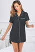 Contrast Piping Pocketed Short Sleeve Lounge Dress Black - Fashorio