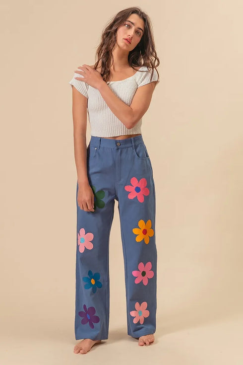 BiBi Flower Print Straight Legs Pants - Fashorio