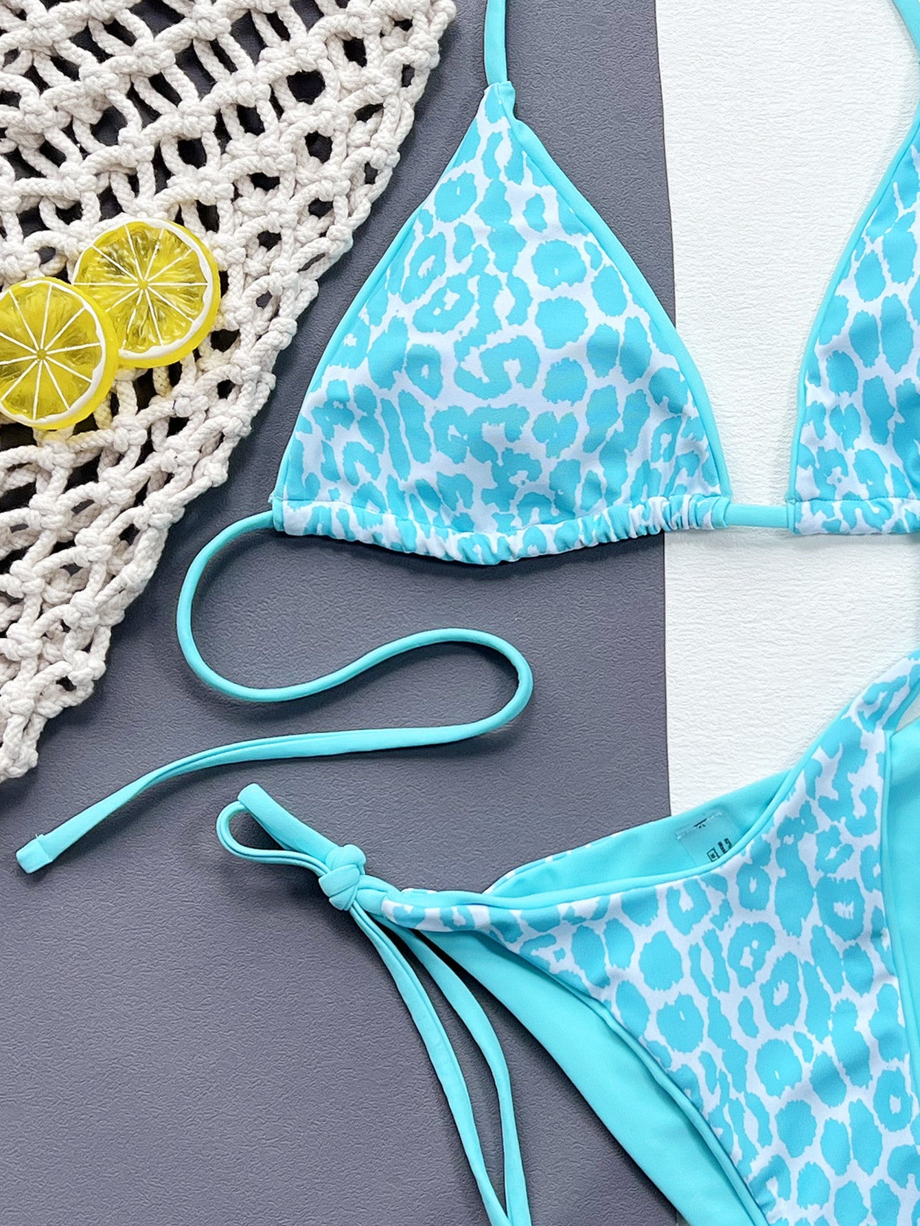 Leopard Print Halter Neck Bikini Set - Removable Padding - Fashorio