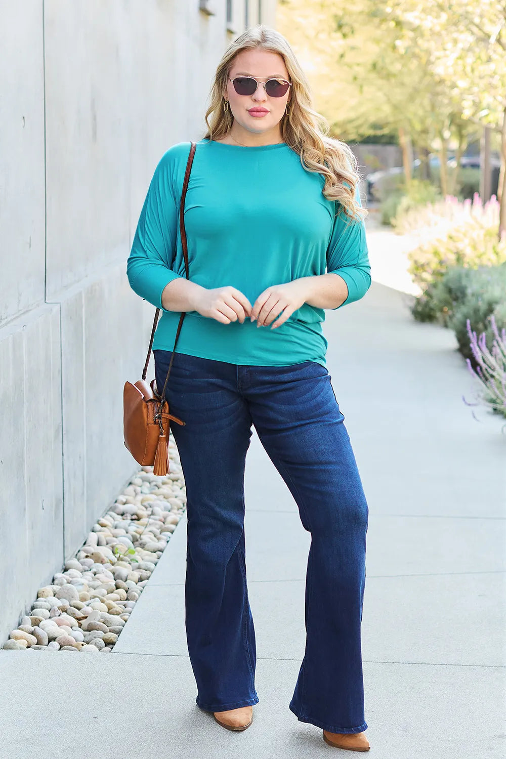 Basic Bae Full Size Round Neck Batwing Sleeve Top - Fashorio